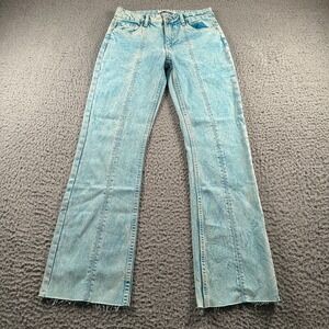 Gimagüas Jeans Womens 36(27 US) Acid Wash High Rise Flared Seamed Raw Hem Denim